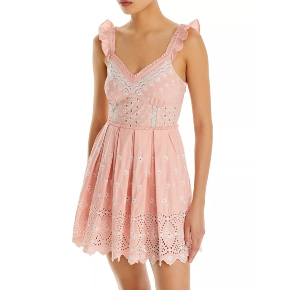 NWT LOVESHACKFANCY Mochi Cotton Eyelet Mini Dress Bubble Bath Pink Women Size 2 - Picture 1 of 14